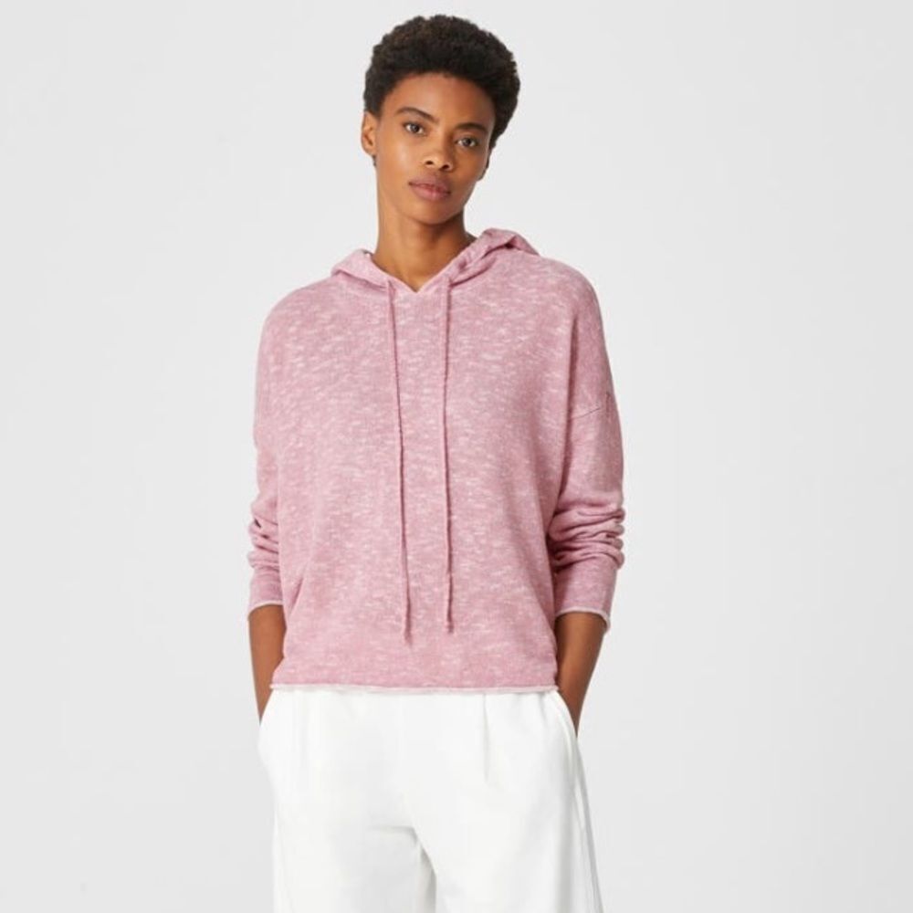 Eileen Fisher Organic Linen Cotton Slub Hooded Pullover Sweater Pink Medium NWT‎